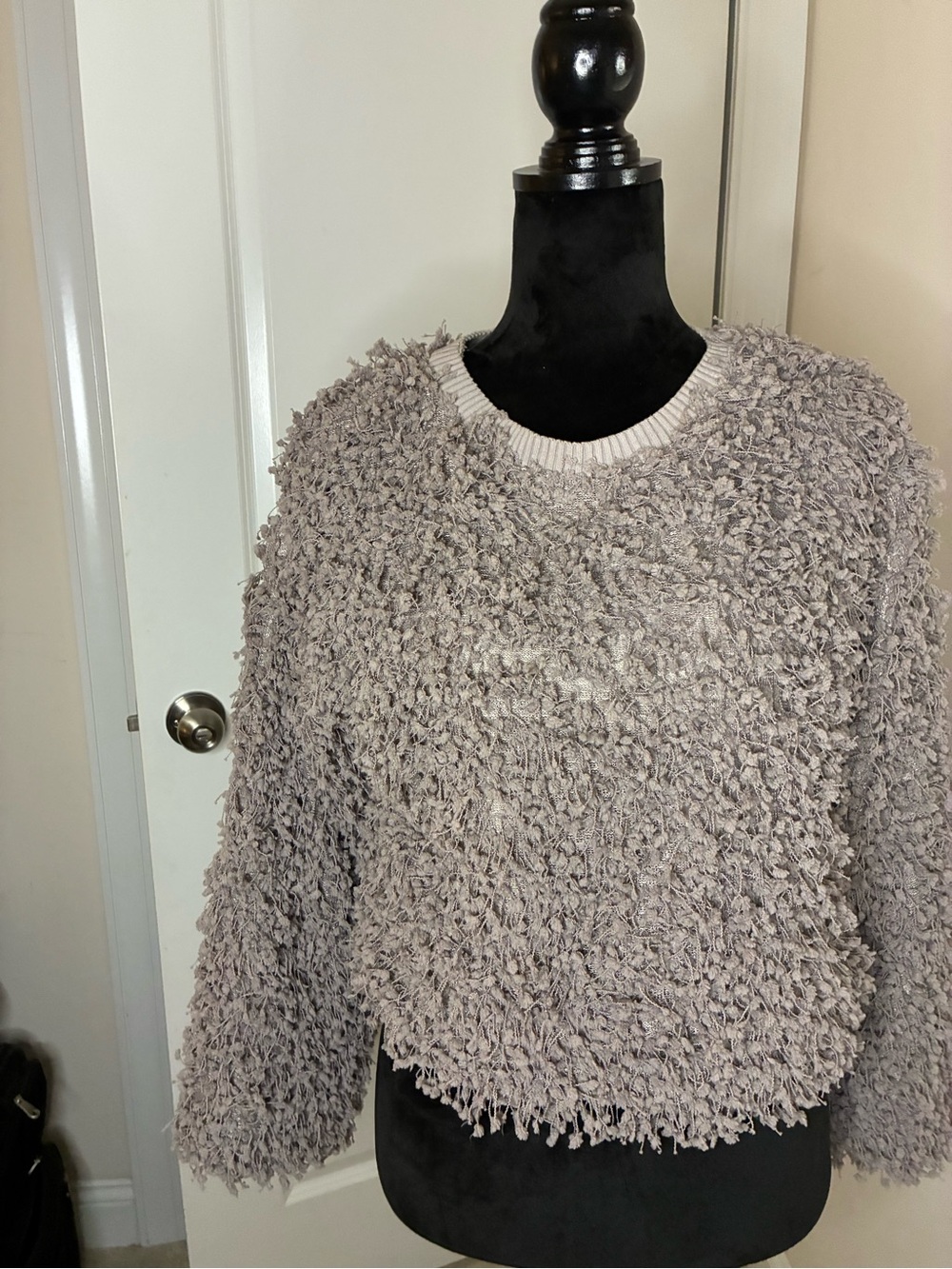 Fate Shaggy Crewneck Sweater in Light Gray
